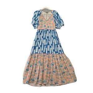 Conditions Apply Women's Cotton Puff Sleeves V-Neck Gabrieliya Maxi Dress M